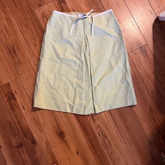 Ann Taylor Mint Green Cream Honeycomb Pattern Split Front Silk Blend Skirt - Picture 2 of 8